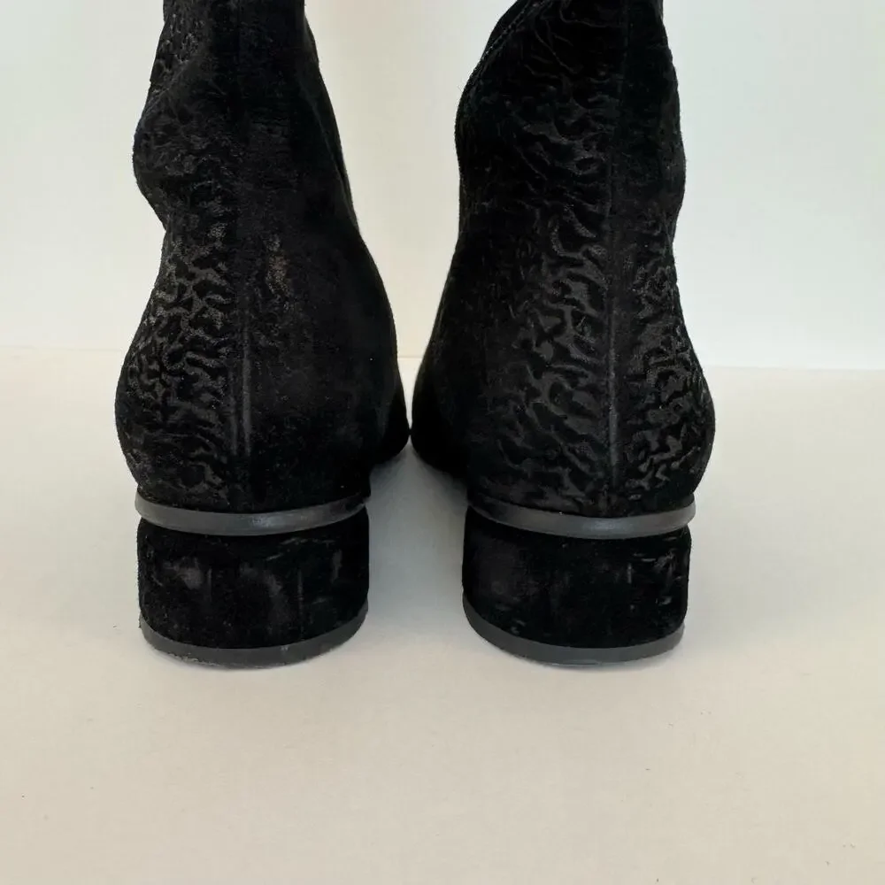 Aquatalia Weatherproof Tall Boots Black Suede Animal Print Block Heel Size 8.5
